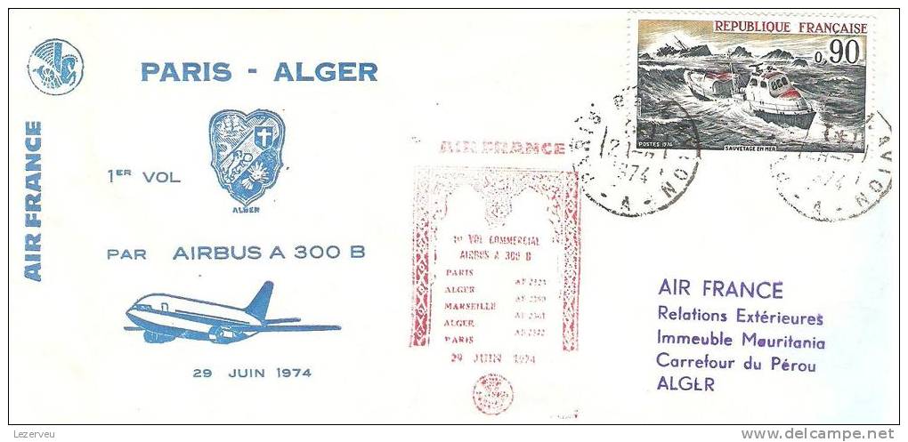 PREMIER VOL AIRBUS A 300 B   PARIS ALGER AIR FRANCE  (PLI A GAUCHE) - Eerste Vluchten