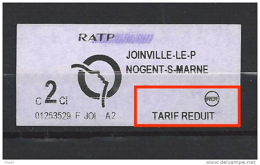 Ticket RATP Tarif Réduit. (Voir Commentaires) - Europe