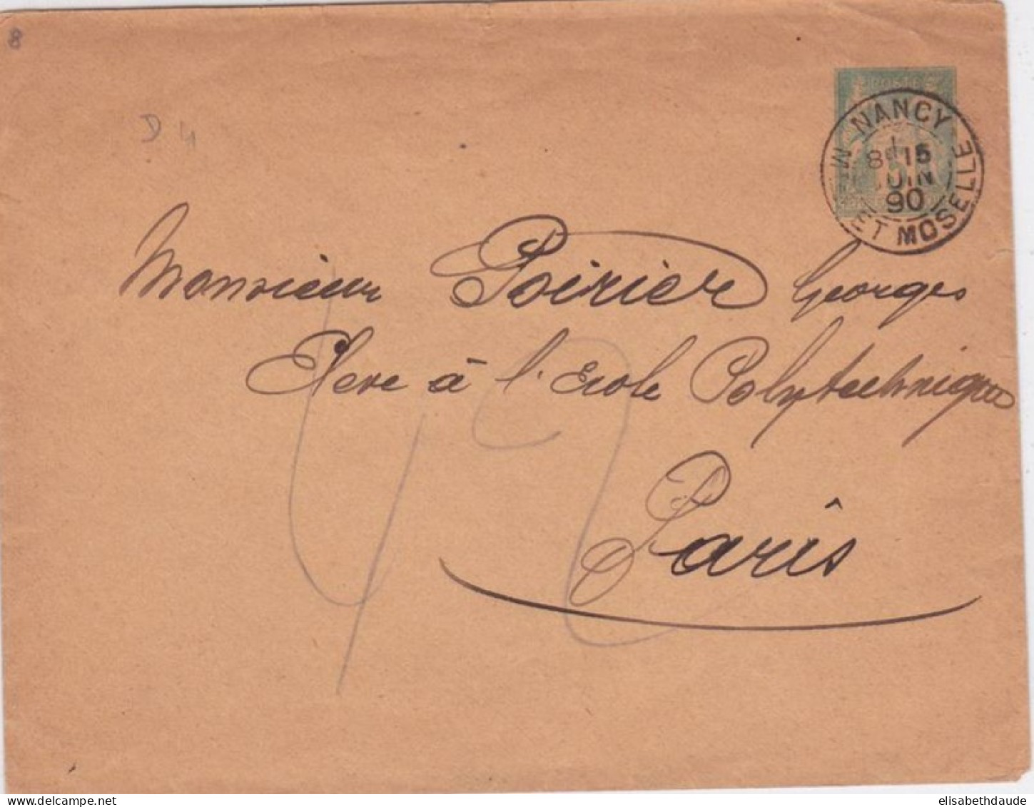 ENTIER POSTAL - TYPE SAGE - ENVELOPPE De NANCY 1890 - STORCH D4 (152x117) - Standaardomslagen En TSC (Voor 1995)