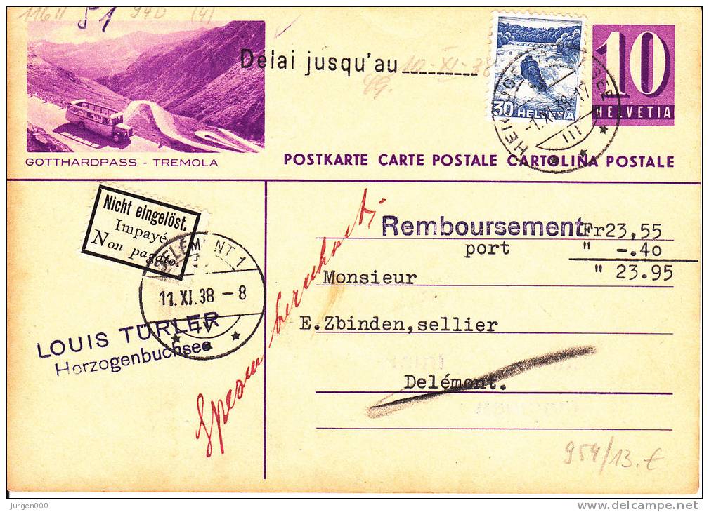 Zwitserland, Entier Gotthardpass Tremola 1938, Nicht Eingelost (4797) - Busses