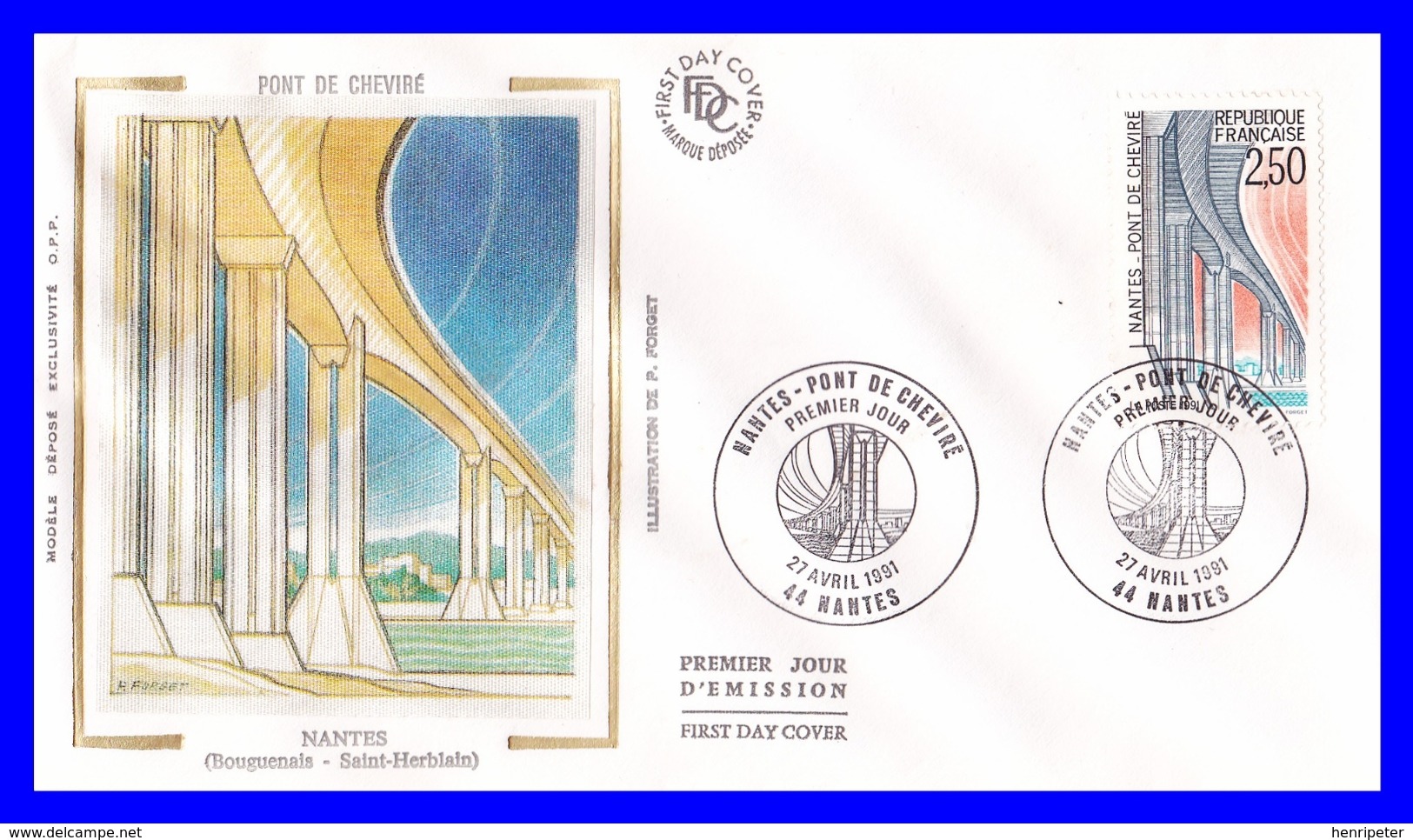 2704 (Yvert) Sur FDC Illustrée Sur Soie - Série Touristique. Le Pont De Cheviré à Nantes - France 1991 - 1990-1999