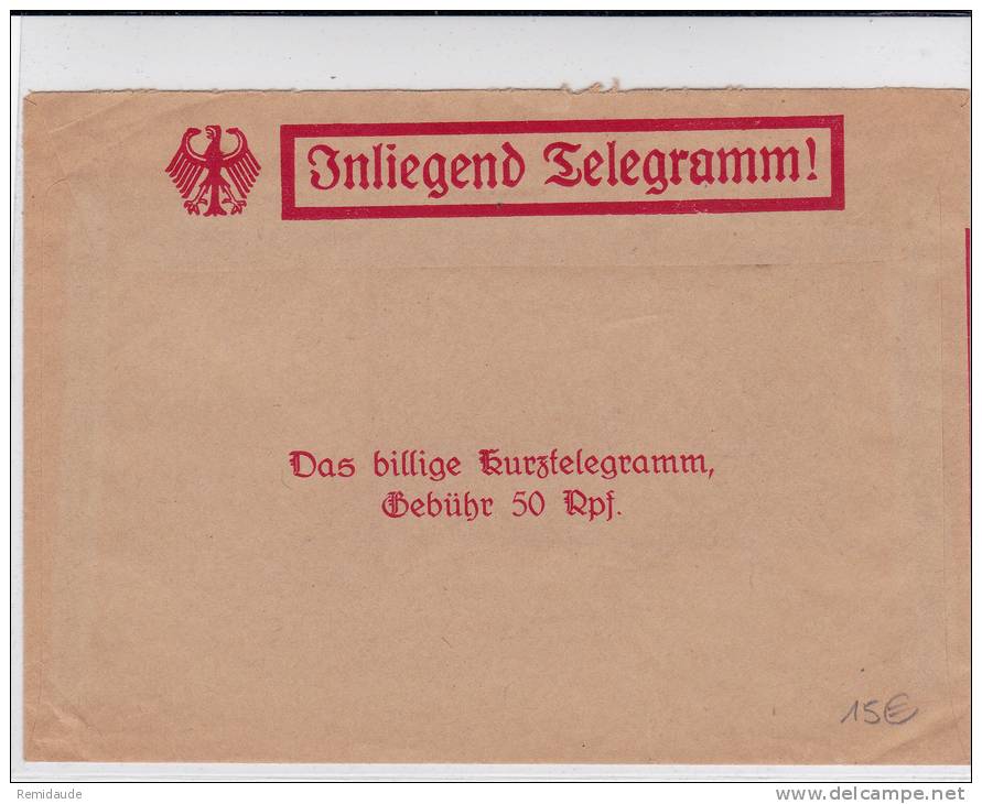 REICH - TELEGRAMME  - ENVELOPPE MODELE 1934 - Storia Postale