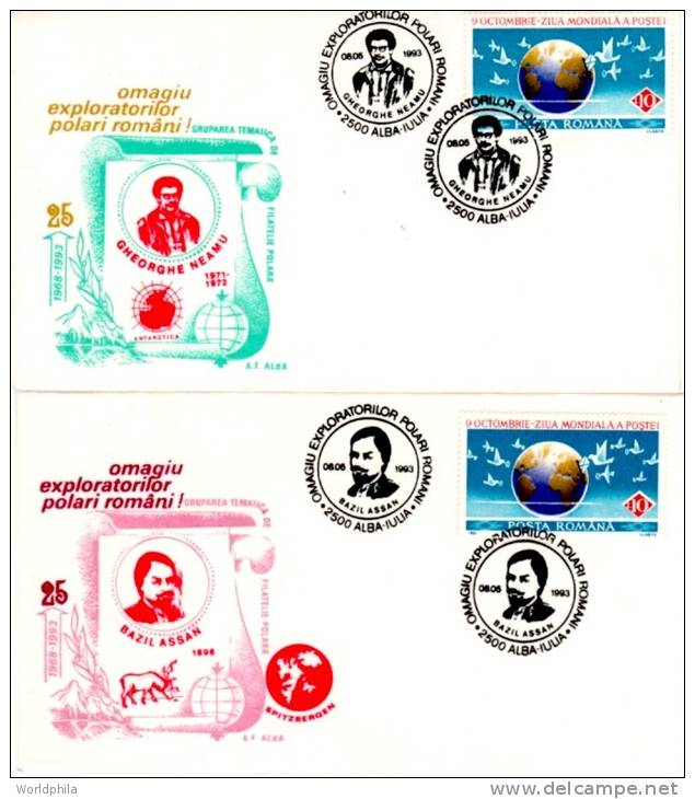 Nord Polar Antarctica Explorers 2 Cacheted Covers ROMANIA 1993 - Other & Unclassified