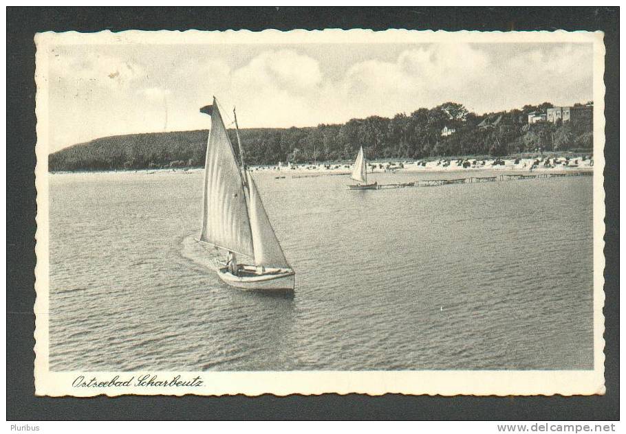 OSTSEEBAD, SCHARBEUTZ, SAILBOAT, OLD POSTCARD ,1938 , TO ESTONIA, BRESLAU SPORTFEST STAMP - Scharbeutz