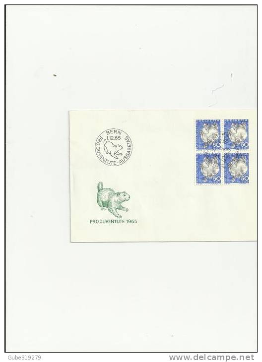SWITZERLAND PRO JUVENTUTE 1965 - FDC  MILLER NR.830  (block Of 4 50+10) POSTMARKED 1/12/1965 REF 1 PR JU - Lettres & Documents