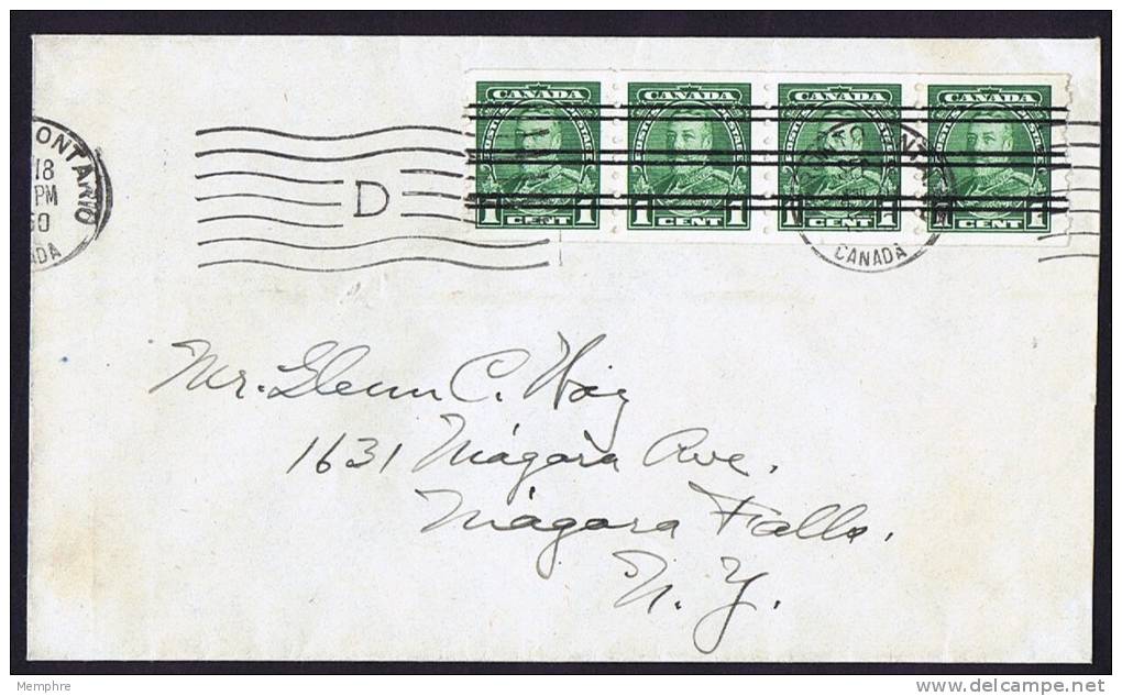1948  Letter To USA  Strip Of 4  1&cent; War Issue Coil Stamps Perf  9&frac12;  Sc 278 - Briefe U. Dokumente