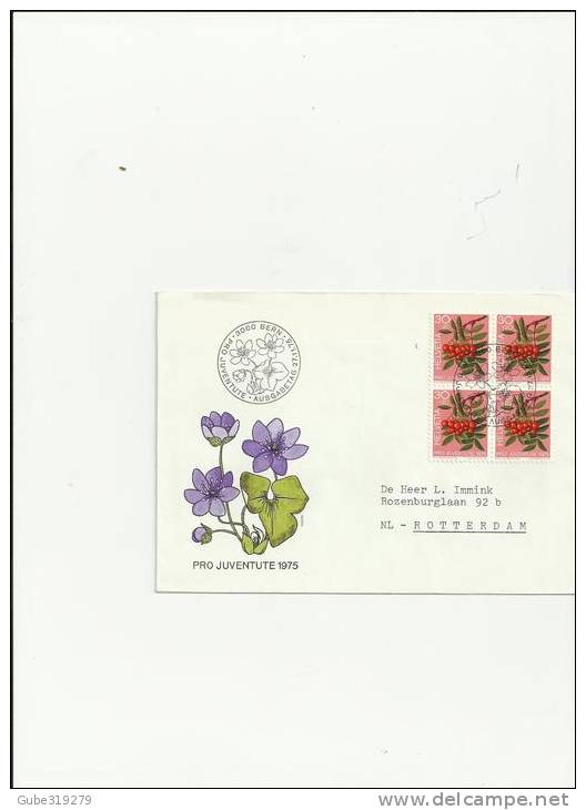 SWITZERLAND PRO JUVENTUTE 1975 -FDC  MILLER NR 1064 (BLOCK OF 4)CIRCULATED POSTMARKED 27/11/1975 REF 23 PR JU - Covers & Documents