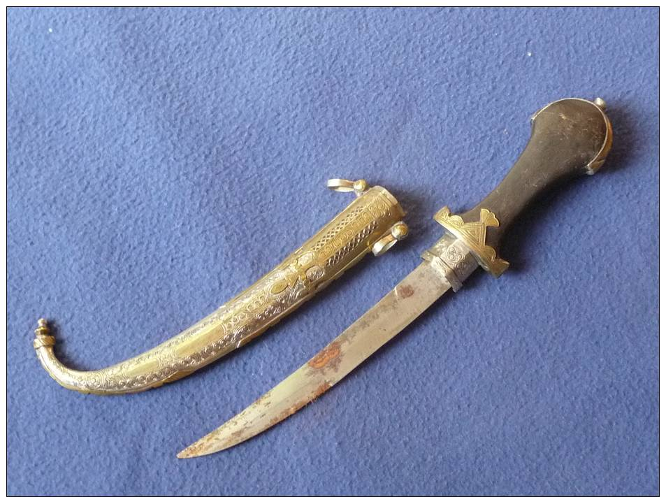 Couteau - Koummya Africain Du Maroc, Feuilleté Argent Et Laiton .african Art . Couteau Knife Dagger - Armas Blancas