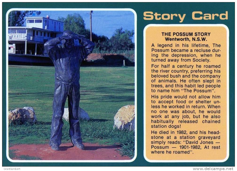 Statue Of The Possum Man, Famous Recluse, Wentworth NSW Unused,  Nucolorvue Card - Sonstige & Ohne Zuordnung