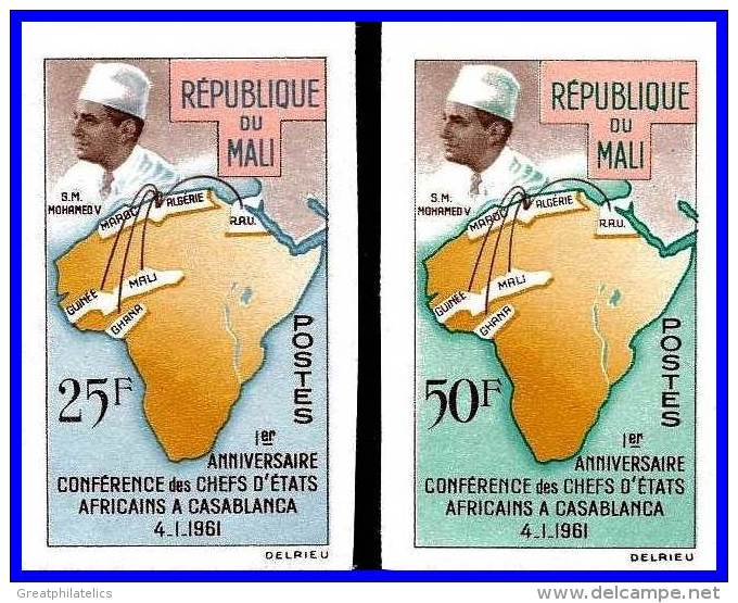 MALI 1962 KING MOHAMMED OF MOROCCO SC# 31-32 IMPERF MNH MAPS (D0166) - Mali (1959-...)