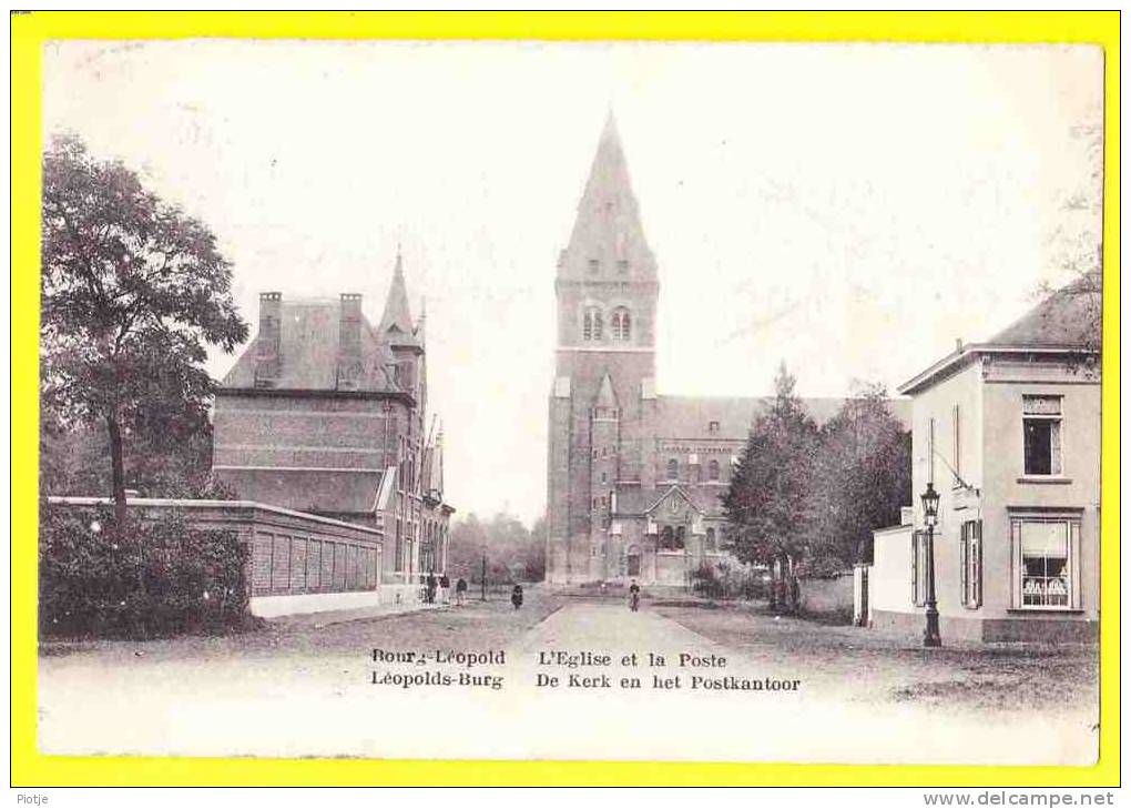 * Leopoldsburg - Bourg Léopold (Limburg) * (Edit Kwaspen) L'église Et La Poste, Kerk En Post, Animée, Vélo, Cpa - Leopoldsburg