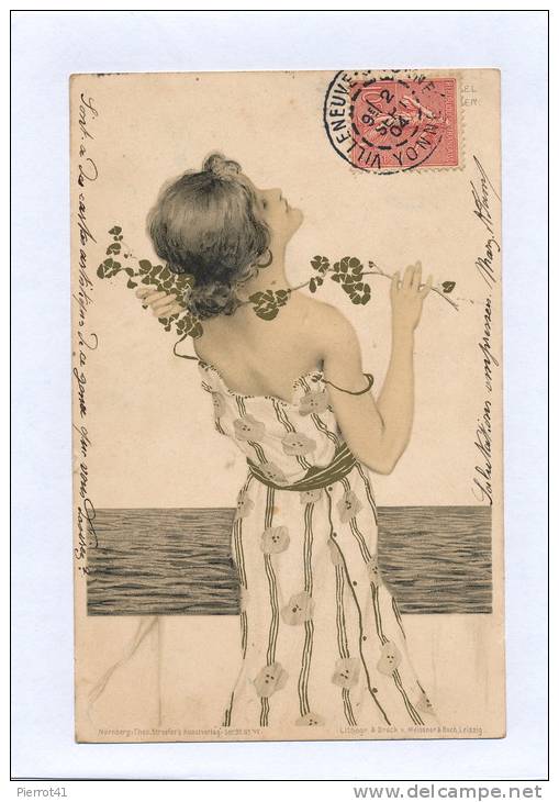 Très Jolie Carte Fantaisie Femme Et Fleurs Signée Raphael KIRCHNER Série 99 N°VI - Kirchner, Raphael