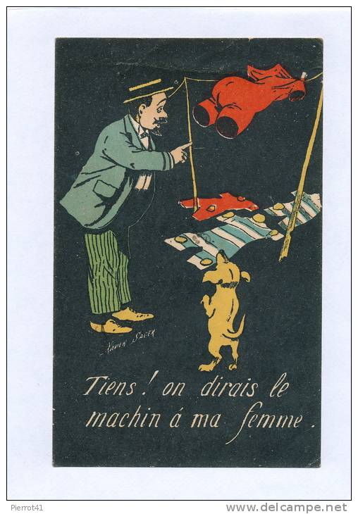 Très Jolie Carte Fantaisie Homme Et Chien Illustrée Par XAVIER SAGER - Sager, Xavier