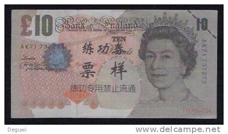 Test/training Note Aus CHINA, 10 Pounds UK, Type B, Beids. Druck, RRR, UNC - Altri & Non Classificati