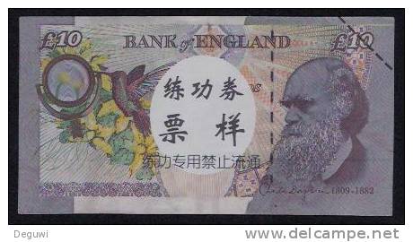 Test/training Note Aus CHINA, 10 Pounds UK, Type B, Beids. Druck, RRR, UNC - Altri & Non Classificati