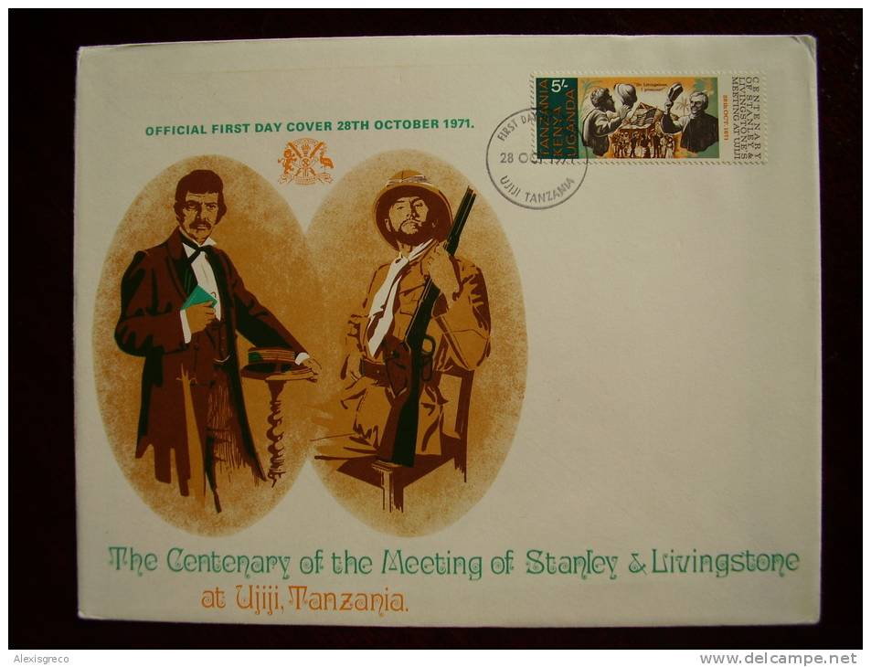 KUT 1971 STANLEY Meeting LIVINGSTONE Centenary  5/- STAMP On FDC. - Kenya, Ouganda & Tanzanie