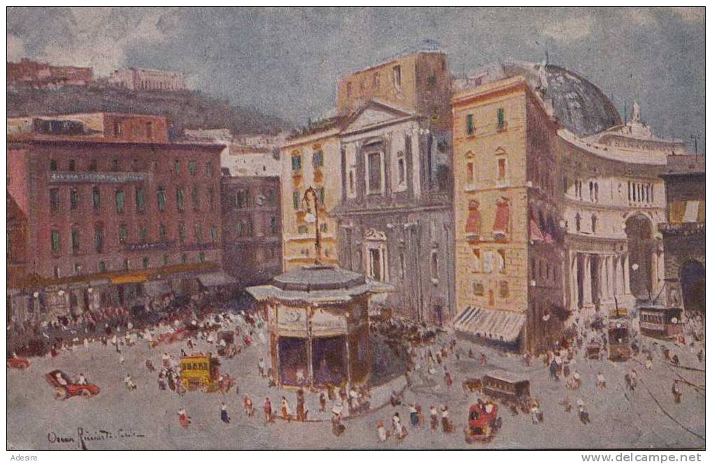 NAPOLI, Largo S. Ferdinando, Künstler-Karte Gelaufen 1920 - Napoli (Neapel)