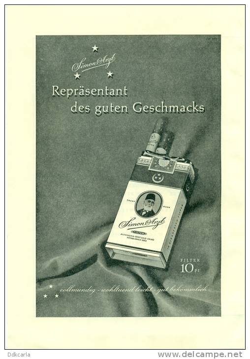 Reclame Uit Oud Magazine 1959 - Cigaretten Simon Arzt - Alexandria - Dokumente