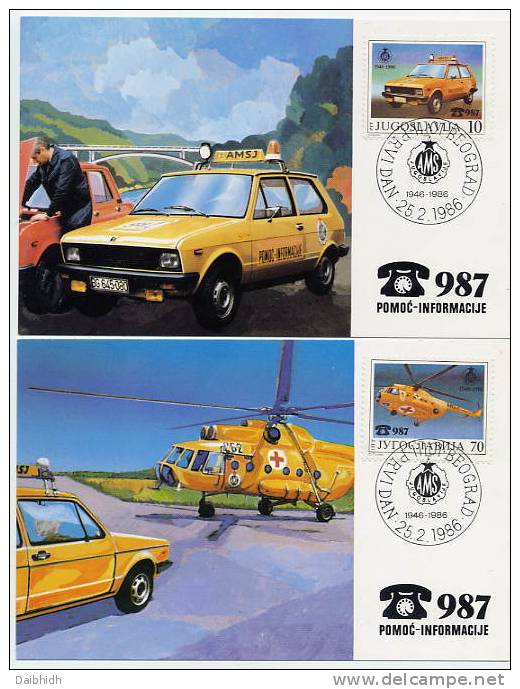 YUGOSLAVIA 1986 Automobile Union On 2 Maximum Cards.  Michel 2146-47 - Maximumkaarten