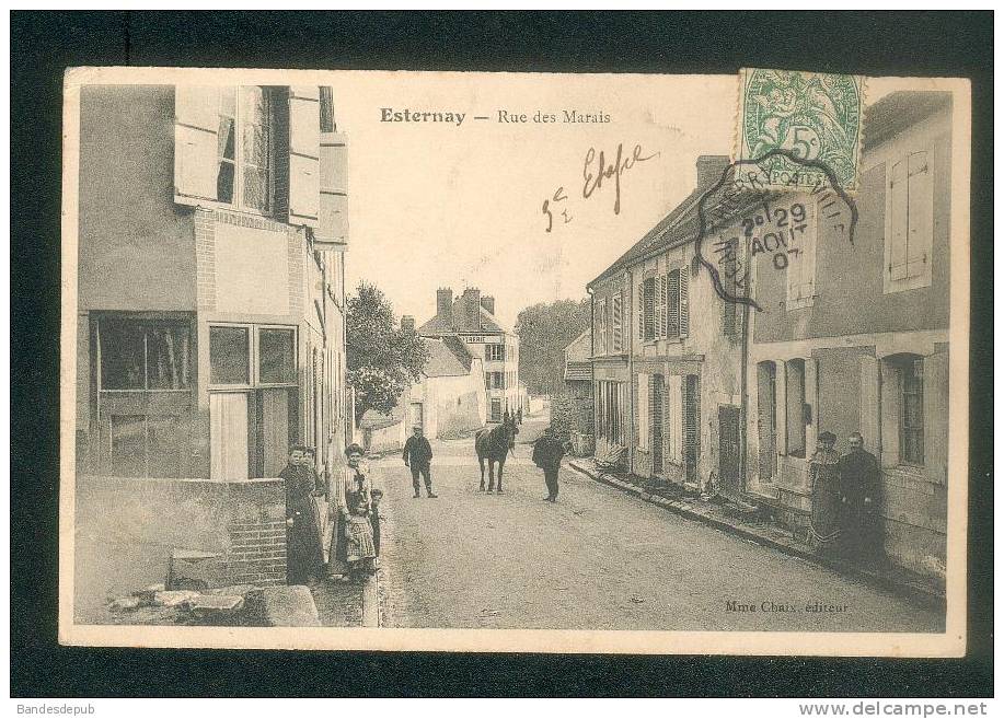 Esternay (51) - Rue Des Marais (animée Cachet Ferroviaire Taxe 10centimes Ed. Mme Chaix) - Esternay