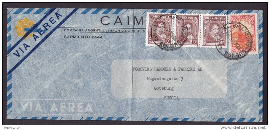 Argentina Airmail Via Aerea CAIMSA 1949 Cover To GOTHENBURG Sweden 3-Stripe Rivadavia - Poste Aérienne