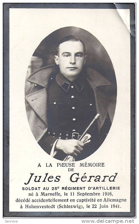 Guerre 40/45 - Marneffe  -  Soldat Jules Gérard  Né En 1916, Dcd En Captivité En 1941 - Devotion Images