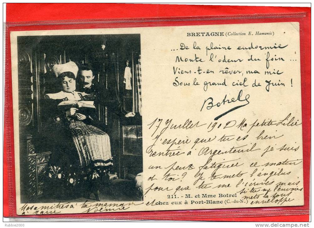 PORT BLANC COMMUNE DE PENVENAN 1909 COUPLE BOTREL CHEZ EUX A PORT BLANC CARTE PRECURSEUR EN BON ETAT - Penvénan
