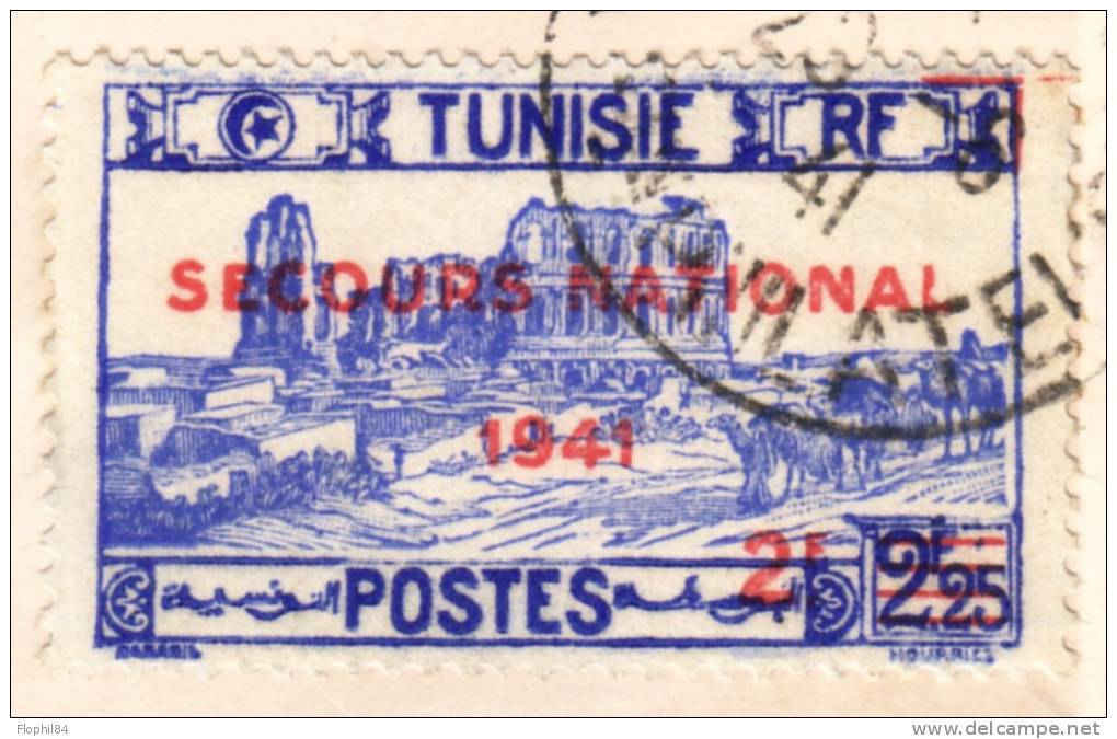 TUNISIE-TUNIS EXPOSITION PHILATELIQUE 20-6-1941 - VARIETE CROIX ROUGE DE REPERE SUR ANGLE DROIT DU TIMBRE.. - Otros & Sin Clasificación