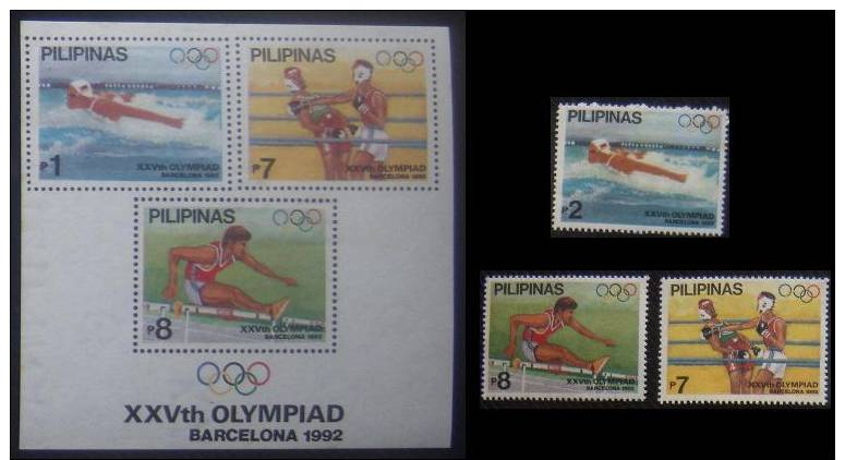 1992 Philippines, Olympics, 3V + SS CPL MNH - Estate 1992: Barcellona