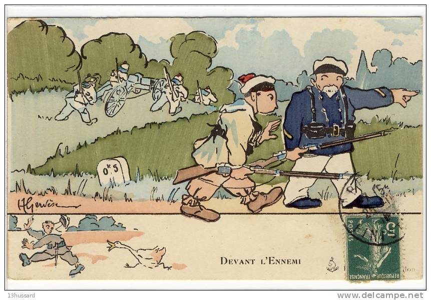 Carte Postale Ancienne Illustrateur Gervèse - Devant L'ennemi - Marins, Militaires - Gervese, H.