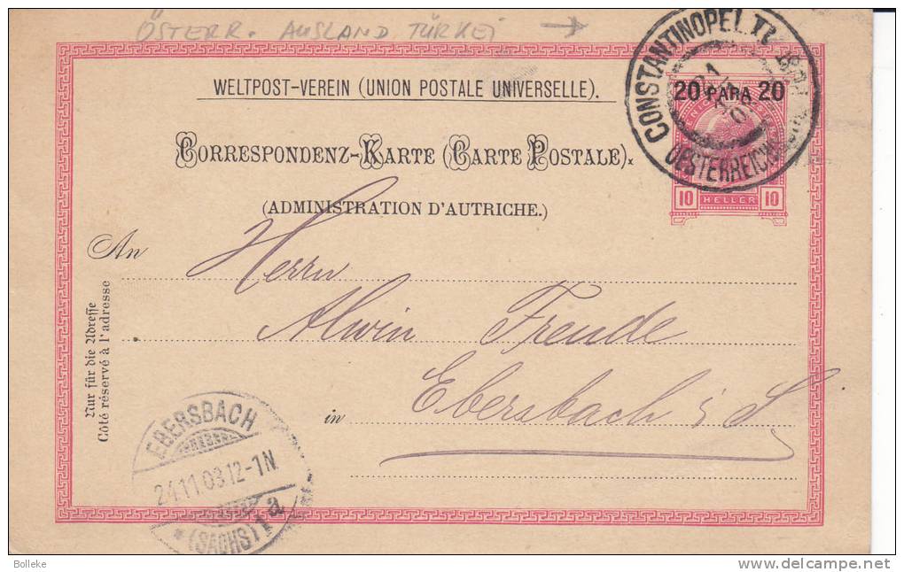 Autriche - Levant Autrichien - Entier Postal De 1903 - Turquie - Constantinople - Oriente Austriaco