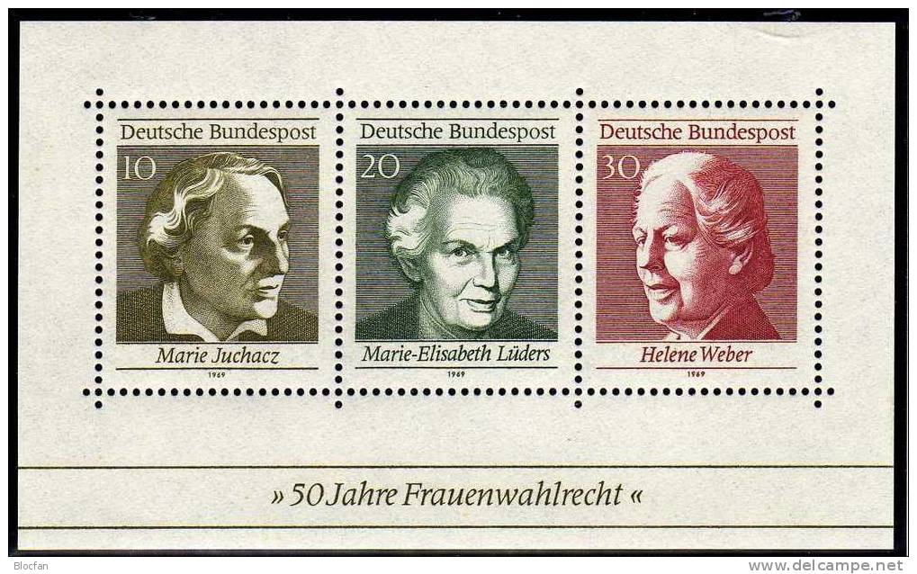 Wahlen 1969 BRD Block 5 ** 2€ Frauenrechtler Juchacz Lüders Weber Für Wahlrecht Der Frauen Deutschlands Sheet Of Germany - Muttertag