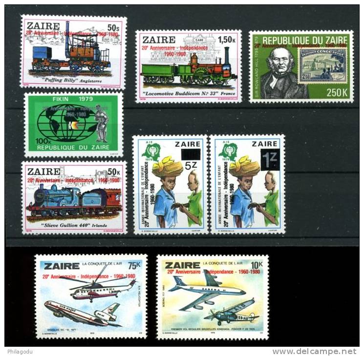 Surchargés 20 Ans Indépendance Yv 1020/1028**  Cob 1077/1085**  Cote 9 E X 4 Trains Avions Helico - Unused Stamps