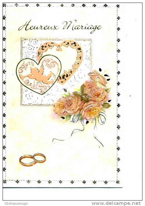 HEUREUX MARIAGE DOUBLE PAGE FORMAT  17.5CMX11.5CM  2 COEURS - Réceptions