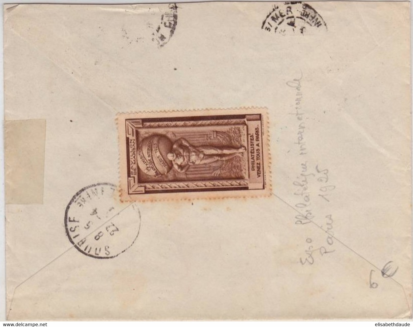 1926 - PASTEUR+SEMEUSE+BLANC+ VIGNETTE De L'EXPOSITION PHILATELIQUE De PARIS 1925 / ENVELOPPE RECOMMANDEE De MONTMORENCY - Briefmarkenmessen