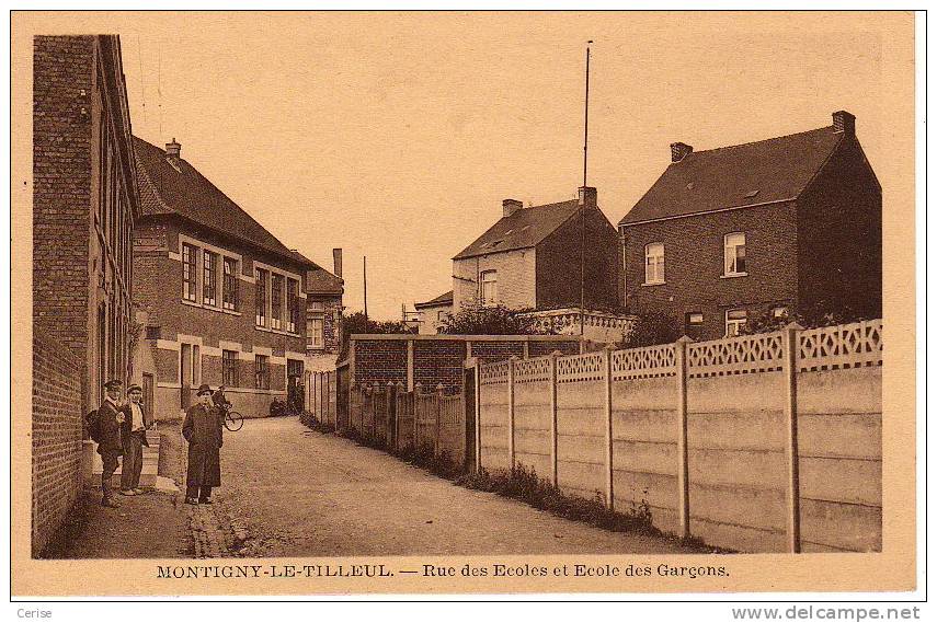 Montigny-le-Tilleul: Rue Des Ecoles Et Ecole Des Garçons - Montigny-le-Tilleul