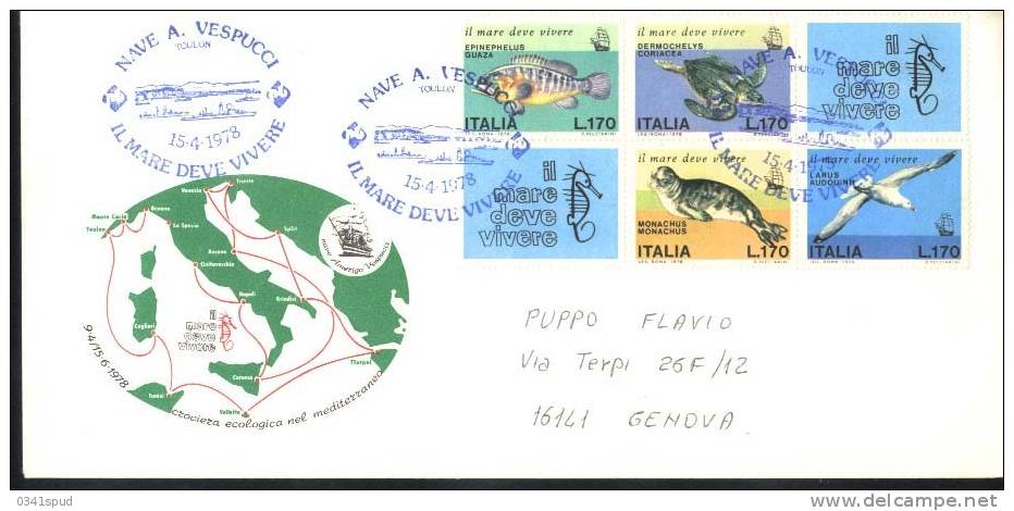 1978  Italia  Tortue Tartaruga Turtle  Foca Seal  Phoque  Nave Vespucci  Toulon  Sur Lettre - Contre La Faim