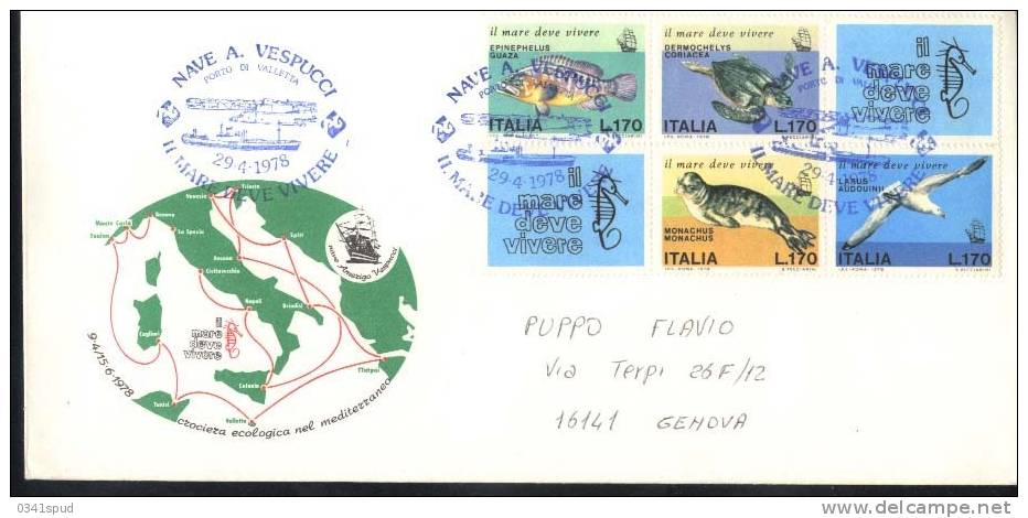 1978  Italia  Tortue Tartaruga Turtle  Foca Seal  Phoque  Nave Vespucci  Malta Valletta  Sur Lettre - Contre La Faim