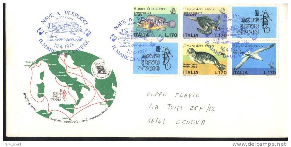 1978  Italia  Tortue Tartaruga Turtle  Foca Seal  Phoque  Nave Vespucci  Montecarlo Sur Lettre - Against Starve