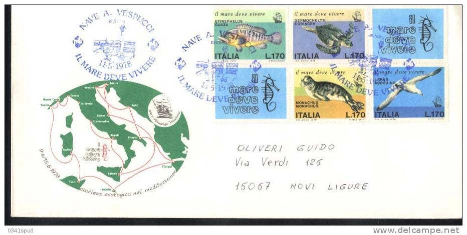 1978  Italia  Tortue Tartaruga Turtle  Foca Seal  Phoque  Nave Vespucci  Brindisi Sur Lettre - Against Starve