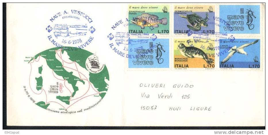 1978 Italia  Tortue Tartaruga Turtle  Foca Seal  Phoque  Nave Vespucci  Civitavecchia Sur Lettre - Against Starve