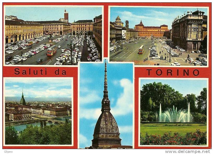 TORINO - PZZA SAN CARLO, PZZA CASTELLO, PANORAMA, MOLE ANTONELLIANA, FONTANA LUMINOSA - VG 1969 - FB - Mole Antonelliana