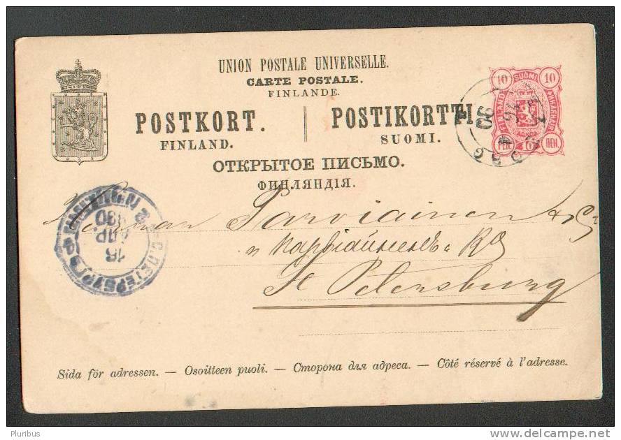 FINLAND, IMPERIAL RUSSIA, 1890 POSTAL STATIONERY 10 PEN, SVEABORG TO ST. PETERSBURG - Stamped Stationery