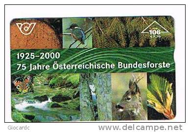 AUSTRIA - TELEKOM AUSTRIA (L&G) -  2000 75^ ANN. OSTERREICHISCHE BUNDESFORSTE     (CODE 000B)  -    USED ° -  RIF. 5364 - Pájaros Cantores (Passeri)