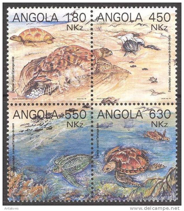 Angola 1993 Turtles Block Of 4 MNH - Schildpadden