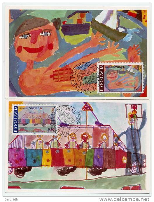 YUGOSLAVIA 1982 Children´s Paintings On 2 Maxicards.  Michel 1945-46 - Cartoline Maximum