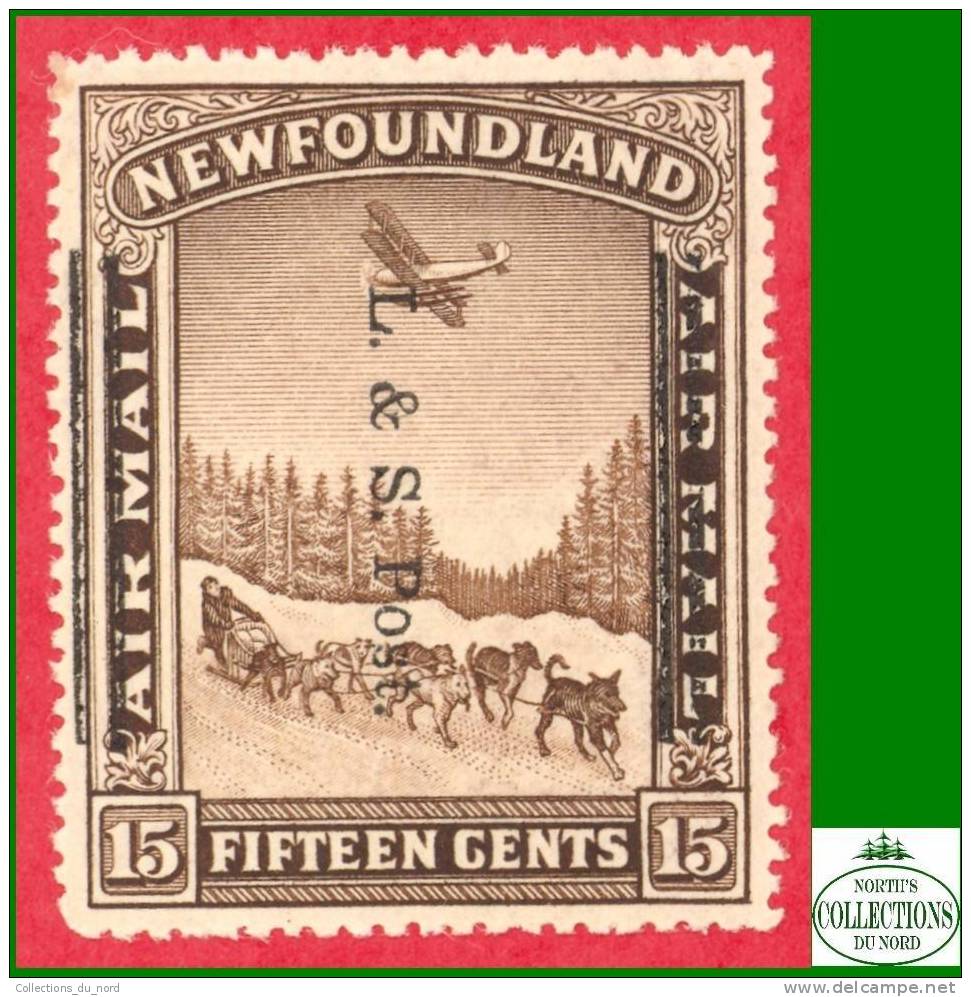 Canada Newfoundland # 211 Ii Scott - Unitrade - Mint - 15 Cents Overprint Shifted - Dog & Airplane - Dated: 1933 - 1908-1947