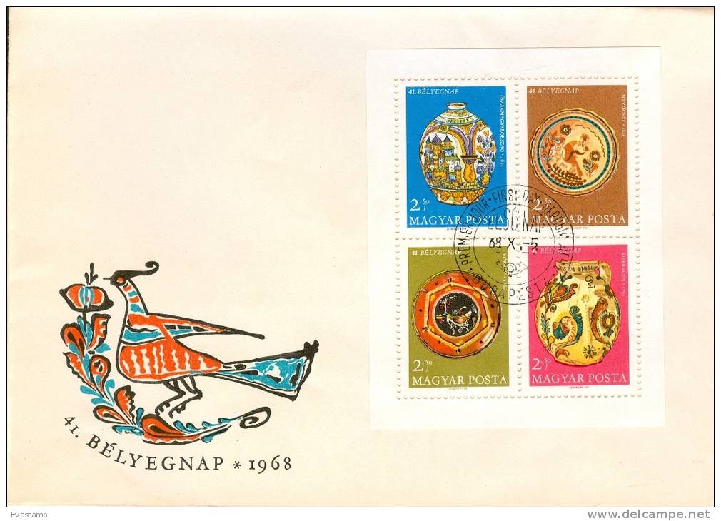 HUNGARY - 1968.FDC Sheet II. - 41st Stampday And Hungarian Earthernware (Folk Art) Mi Bl.66 - FDC