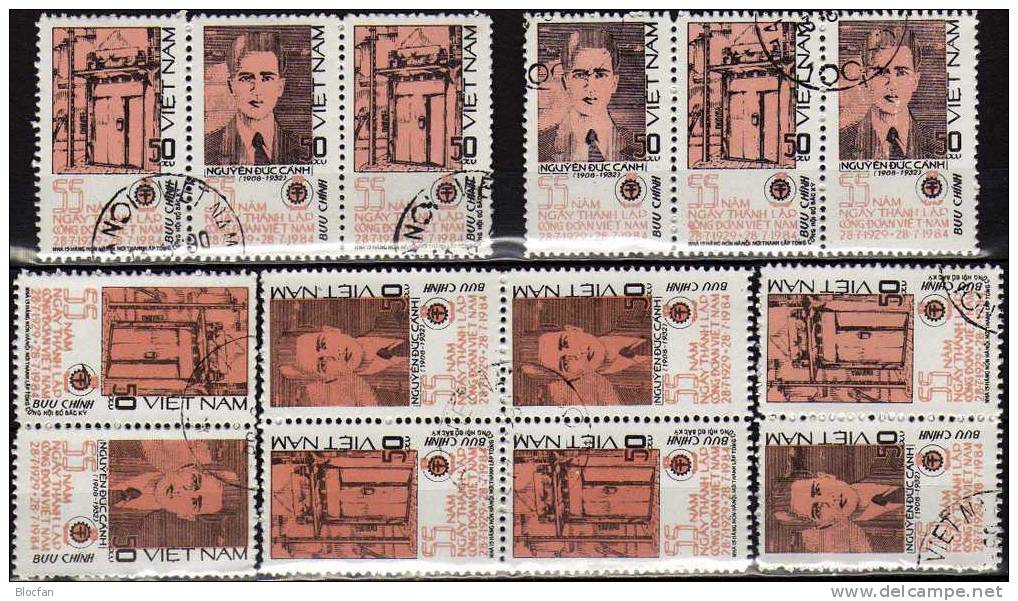 Varianten Gewerkschaften 1984 Vietnam 1460/1, 4xZD Plus 4-Block O 4€ Gewerkschafts-Haus Bloc Sheet From Viet Nam - Collections (en Albums)