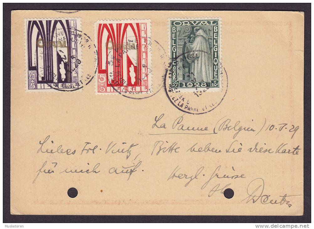 Belgium Uprated Postal Stationery Ganzsache Entier ORVAL Illustrated Postkaart LA PANNE 1929 To Germay (2 Scans) - Postkarten 1909-1934